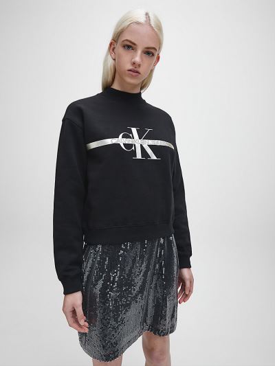 Calvin Klein Ruhák HU131773 | Calvin Klein Organic Cotton Metallic Logo Női Pulóver Fekete